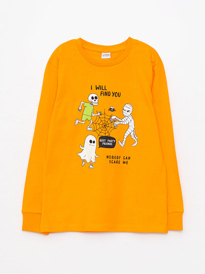 Crew Neck Printed Long Sleeve Boys' T-Shirt