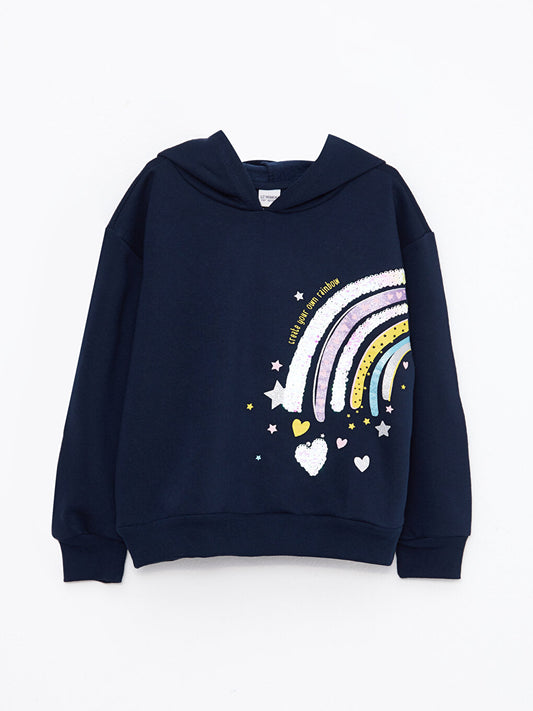 Hooded Printed Long Sleeve Girl's Sweatshirt