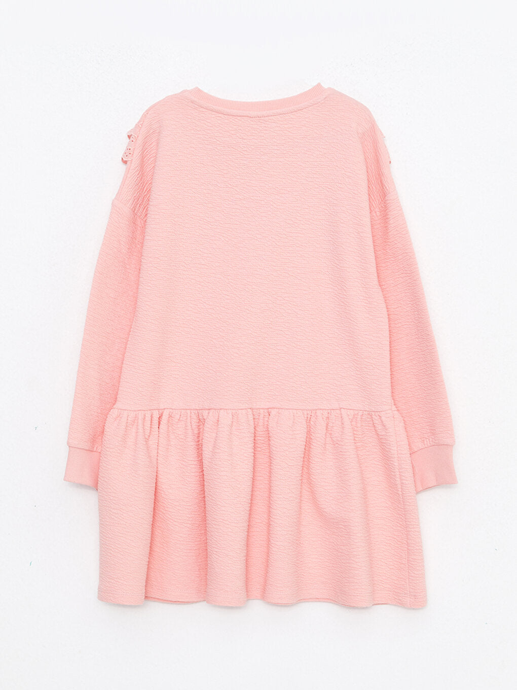 Crew Neck Scallop Detailed Long Sleeve Girl's Dress