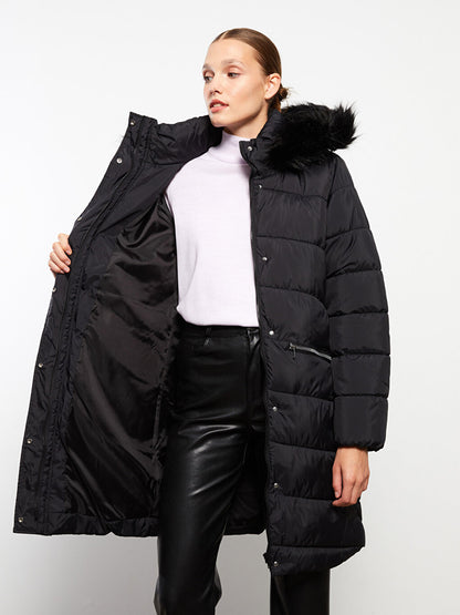 Hooded Plain Long Sleeve Women's Puffer Coat