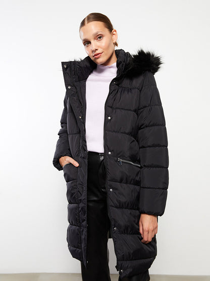 Hooded Plain Long Sleeve Women's Puffer Coat