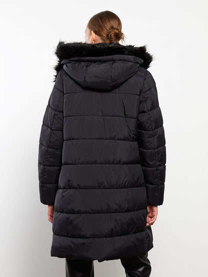 Hooded Plain Long Sleeve Women's Puffer Coat