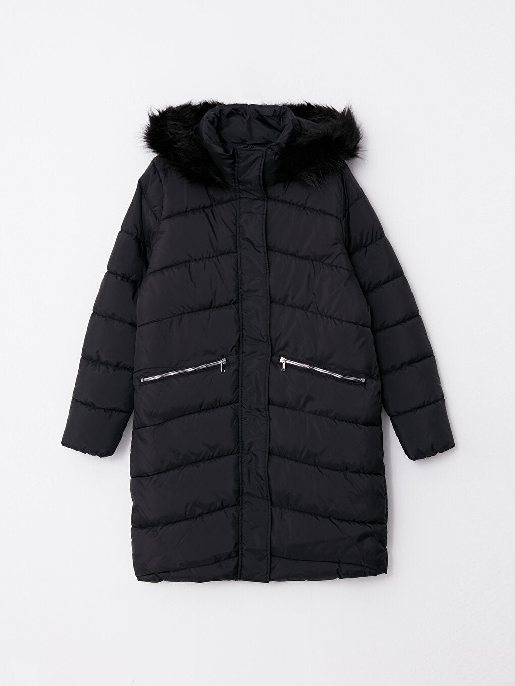 Hooded Plain Long Sleeve Women's Puffer Coat