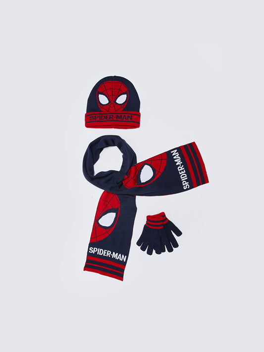 Spiderman Licensed Boy's Knitwear Scarf, Beret and Gloves