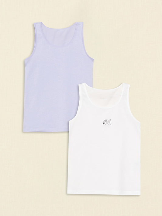 Crew Neck Cotton Girls Undershirt 2-pack