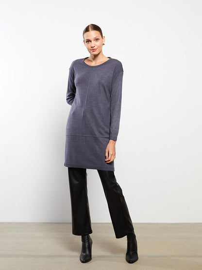 Crew Neck Plain Long Sleeve Women's Knitwear Tunic