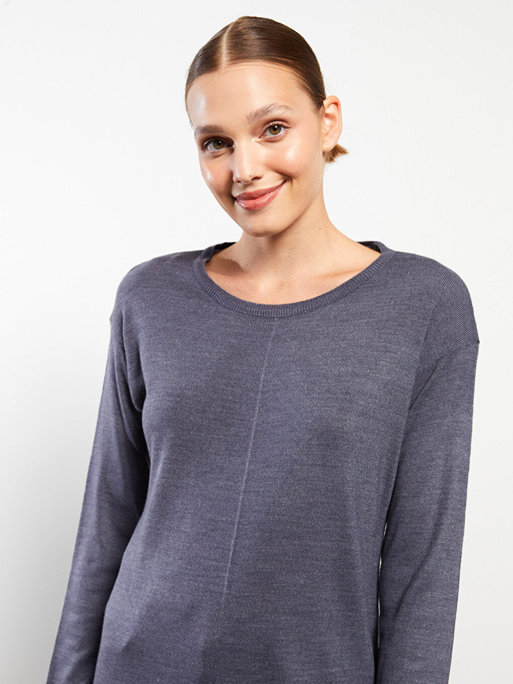 Crew Neck Plain Long Sleeve Women's Knitwear Tunic