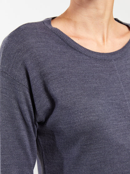 Crew Neck Plain Long Sleeve Women's Knitwear Tunic