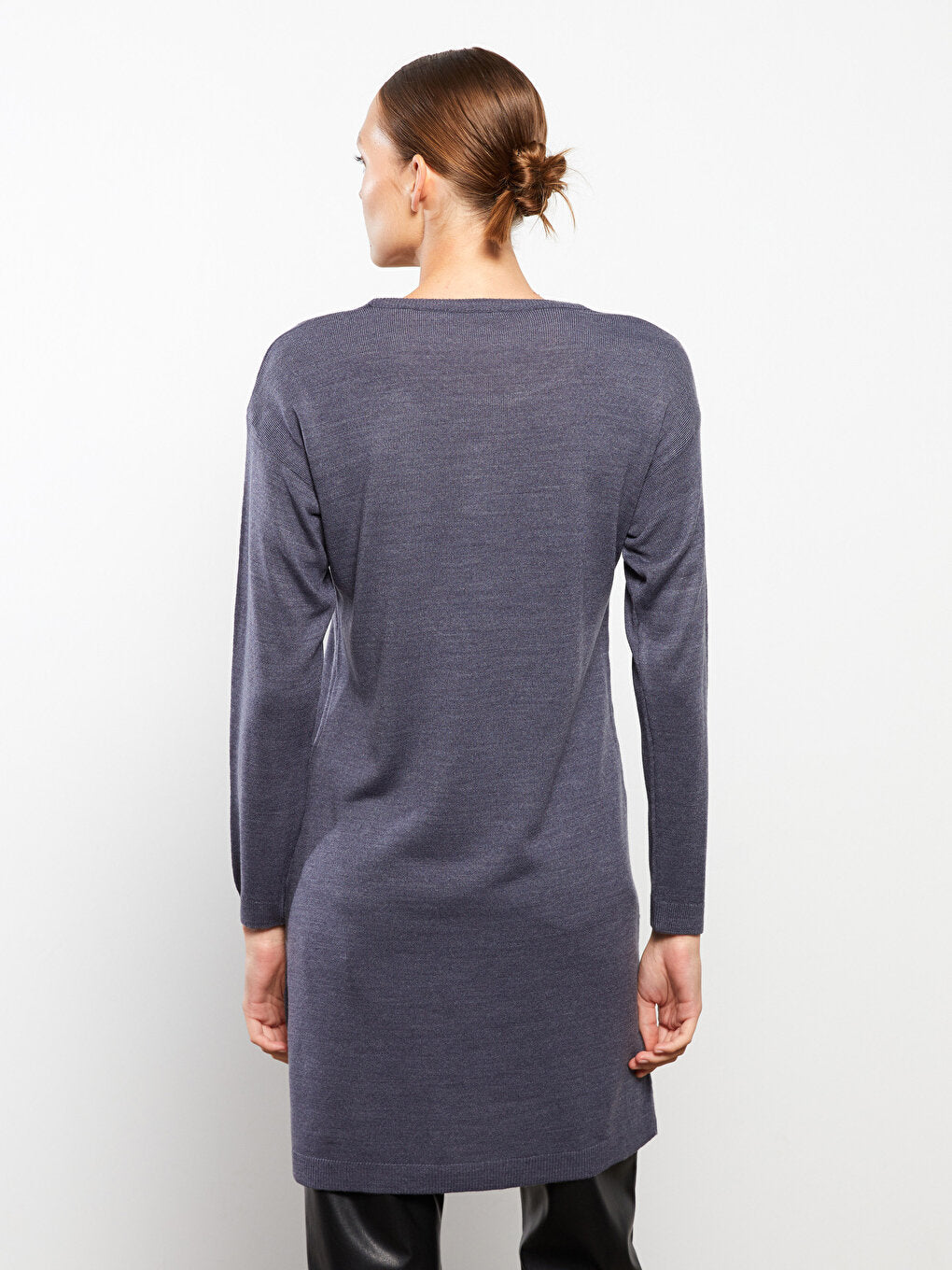 Crew Neck Plain Long Sleeve Women's Knitwear Tunic