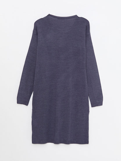 Crew Neck Plain Long Sleeve Women's Knitwear Tunic