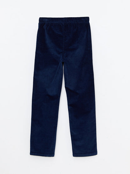 Basic Velvet Boy's Trousers with Elastic Waist