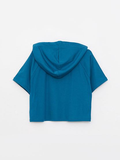 Hooded Plain Short Sleeve Women's Crop