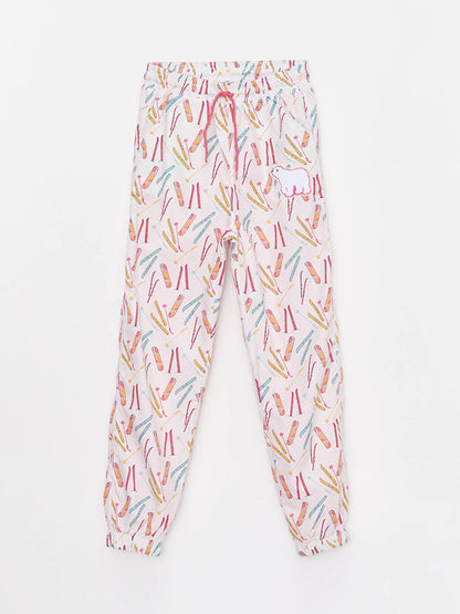 Patterned Girl's Jogger Trousers with Elastic Waist