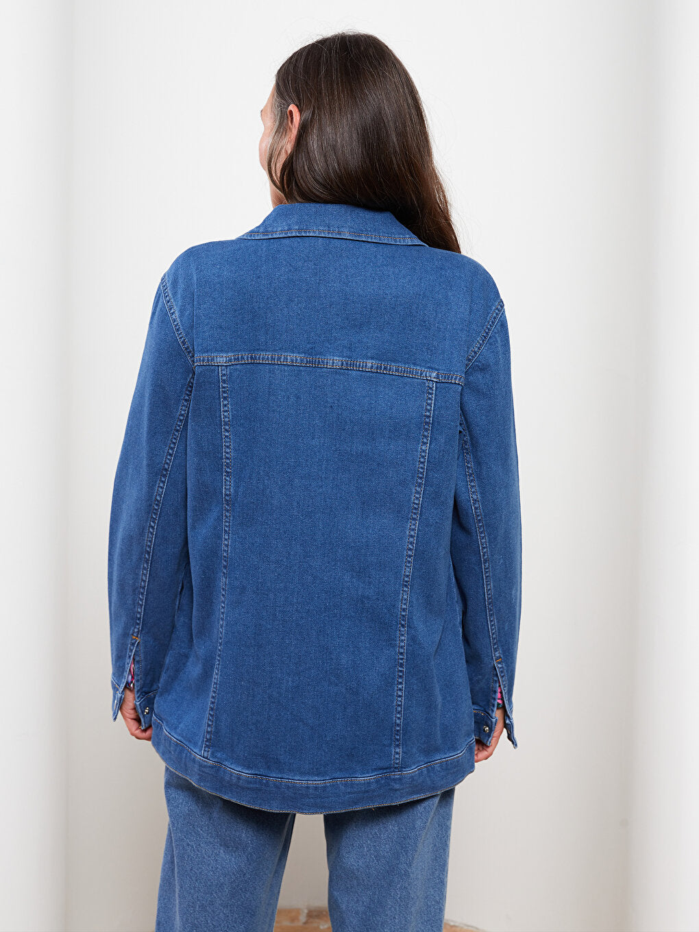 Shirt Collar Plain Long Sleeve Women's Jean Jacket