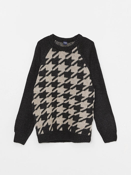 Crew Neck Patterned Long Sleeve Boy's Knitwear Sweater