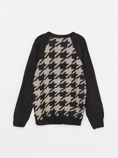 Crew Neck Patterned Long Sleeve Boy's Knitwear Sweater