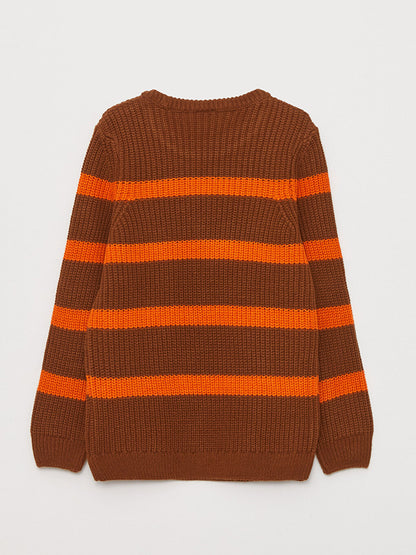 Crew Neck Striped Long Sleeve Boy's Knitwear Sweater