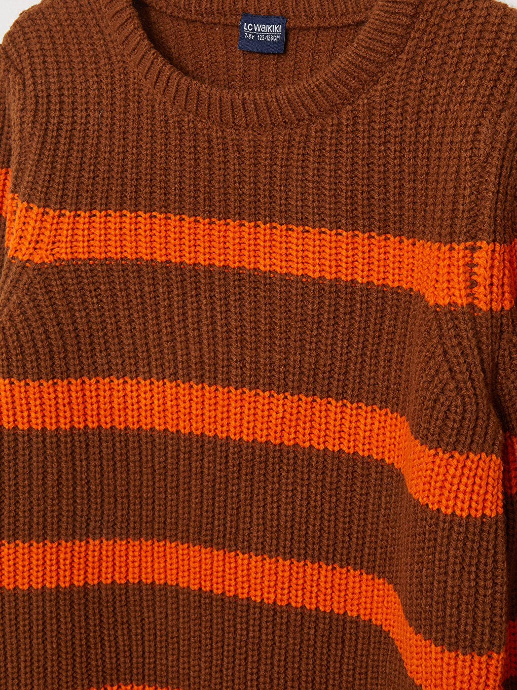 Crew Neck Striped Long Sleeve Boy's Knitwear Sweater