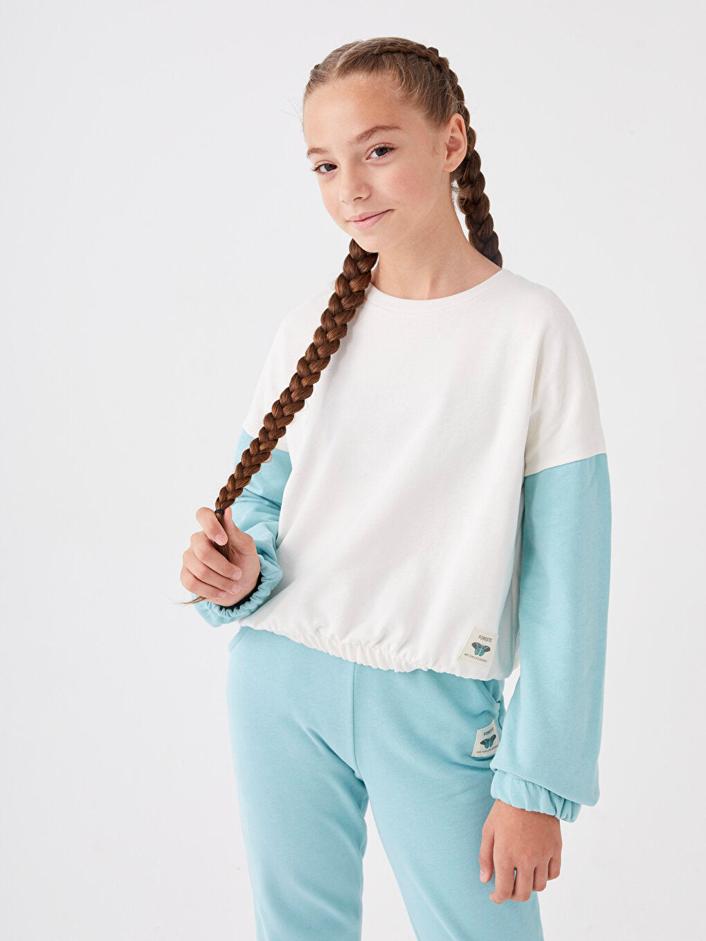 Crew Neck Basic Long Sleeve Organic Cotton Girl's Sweatshirt