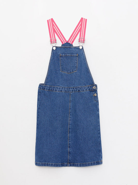 Square Neck Basic Strappy Girl's Jean Salopette Dress