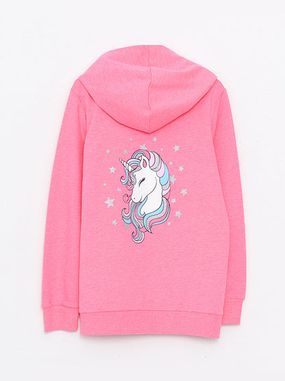 Hooded Printed Long Sleeve Girl's Zipper Sweatshirt