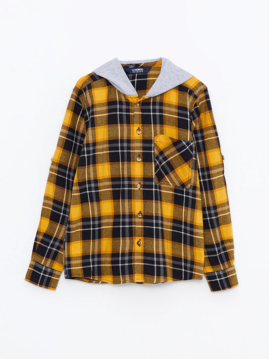 Hooded Plaid Long Sleeve Boy's Shirt