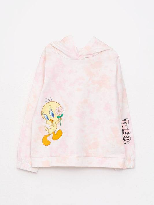 Hooded Tweety Printed Long Sleeve Girls Sweatshirt