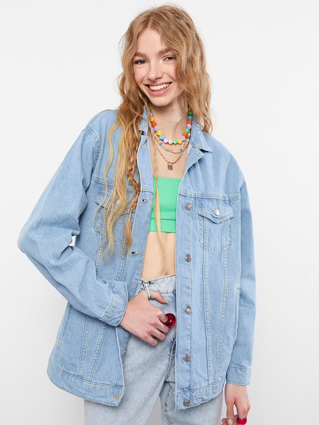 Shirt Collar Plain Long Sleeve Women's Jean Jacket