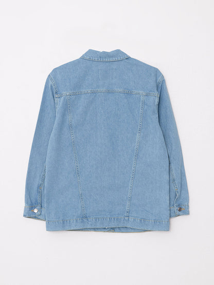 Shirt Collar Plain Long Sleeve Women's Jean Jacket