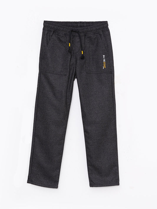 Printed Gabardine Boy's Trousers with Elastic Waist