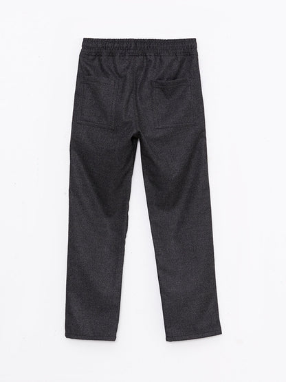 Printed Gabardine Boy's Trousers with Elastic Waist