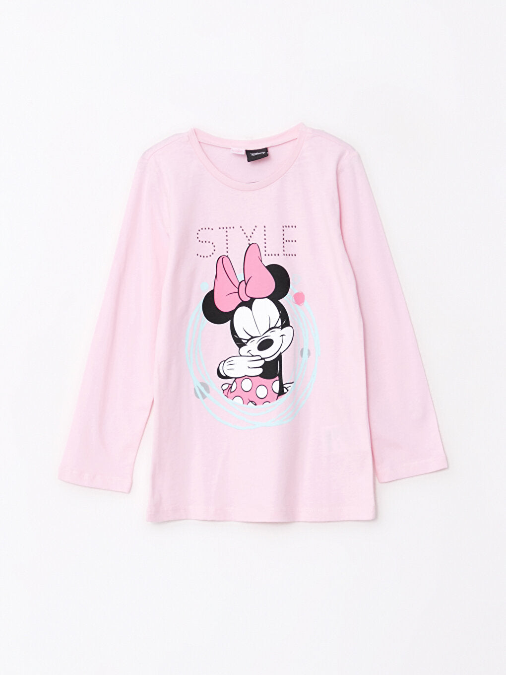 Crew Neck Minnie Mouse Printed Long Sleeve Girls Pajama Set