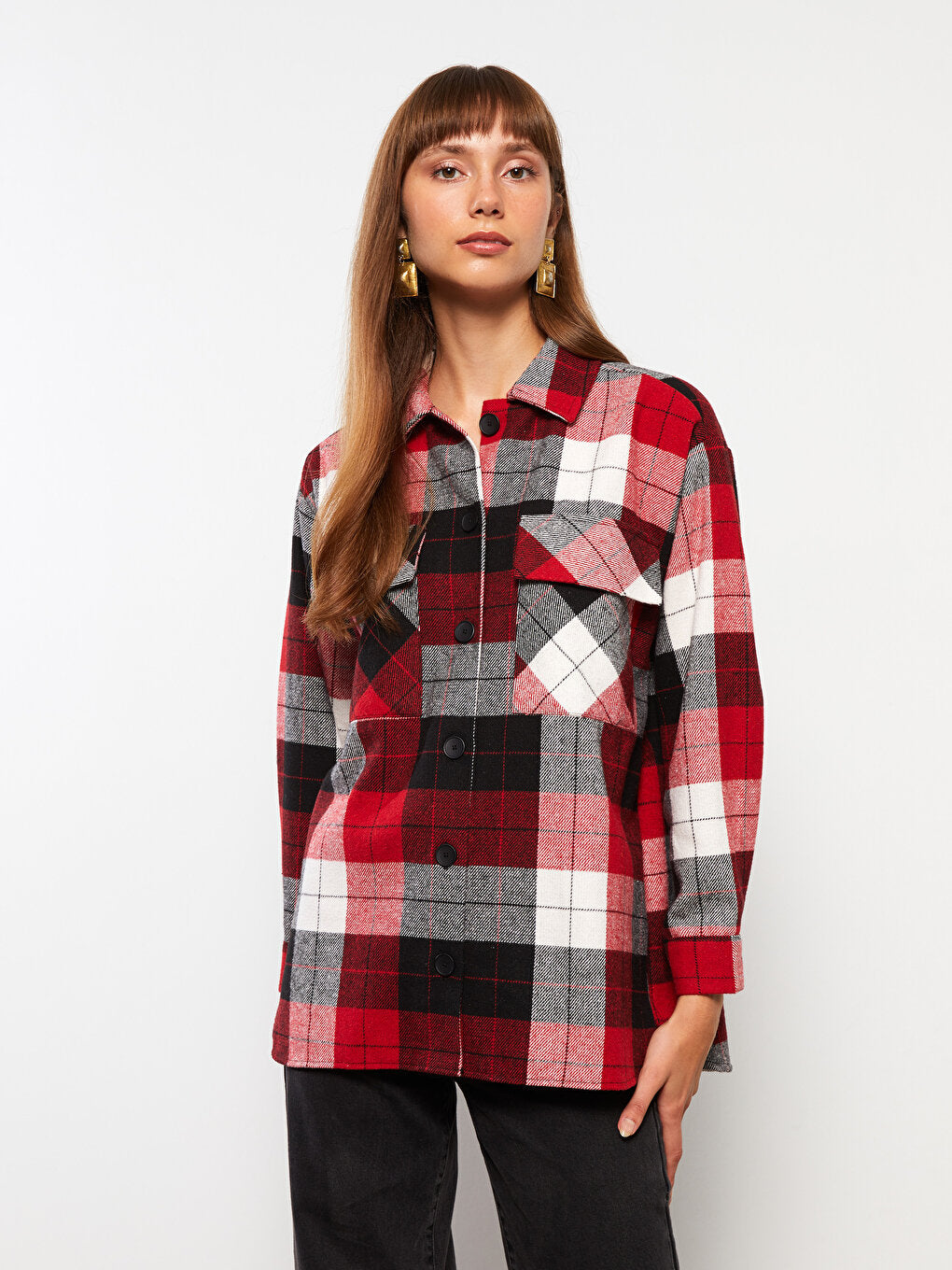 Plaid Long Sleeve Women's Shirt Jacket