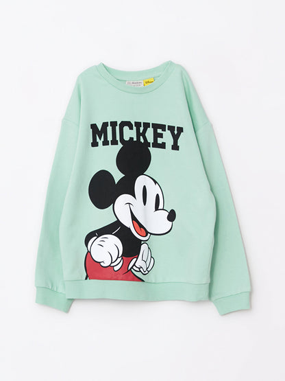 Crew Neck Mickey Mouse Printed Long Sleeve Girl's Sweatshirt