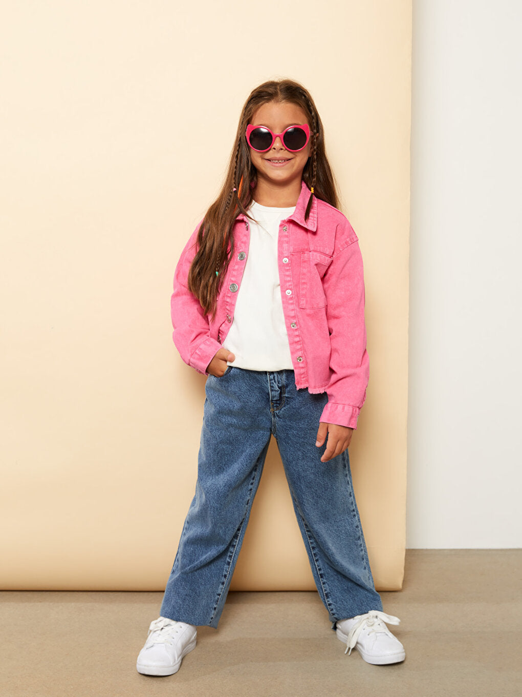 Basic Girl's Jean Trousers with Elastic Waist