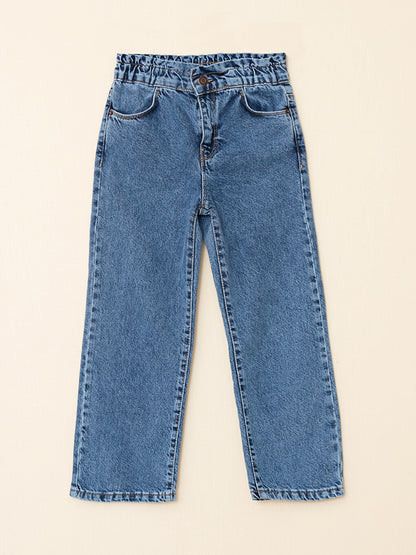 Basic Girl's Jean Trousers with Elastic Waist