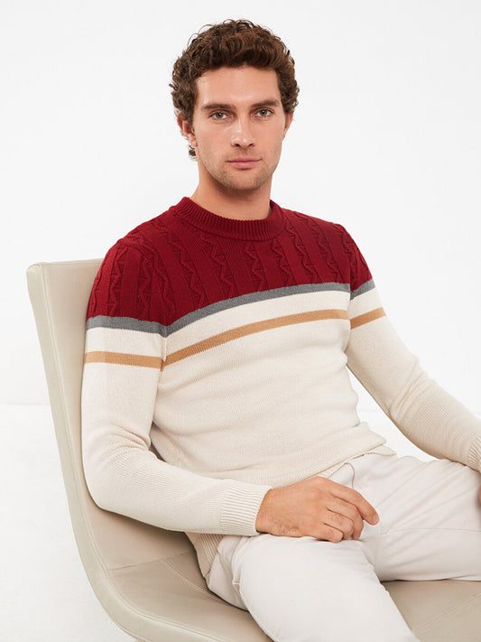 Crew Neck Long Sleeve Color Block Men's Knitwear Sweater