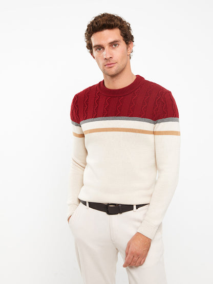 Crew Neck Long Sleeve Color Block Men's Knitwear Sweater