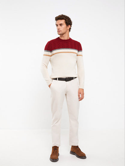 Crew Neck Long Sleeve Color Block Men's Knitwear Sweater