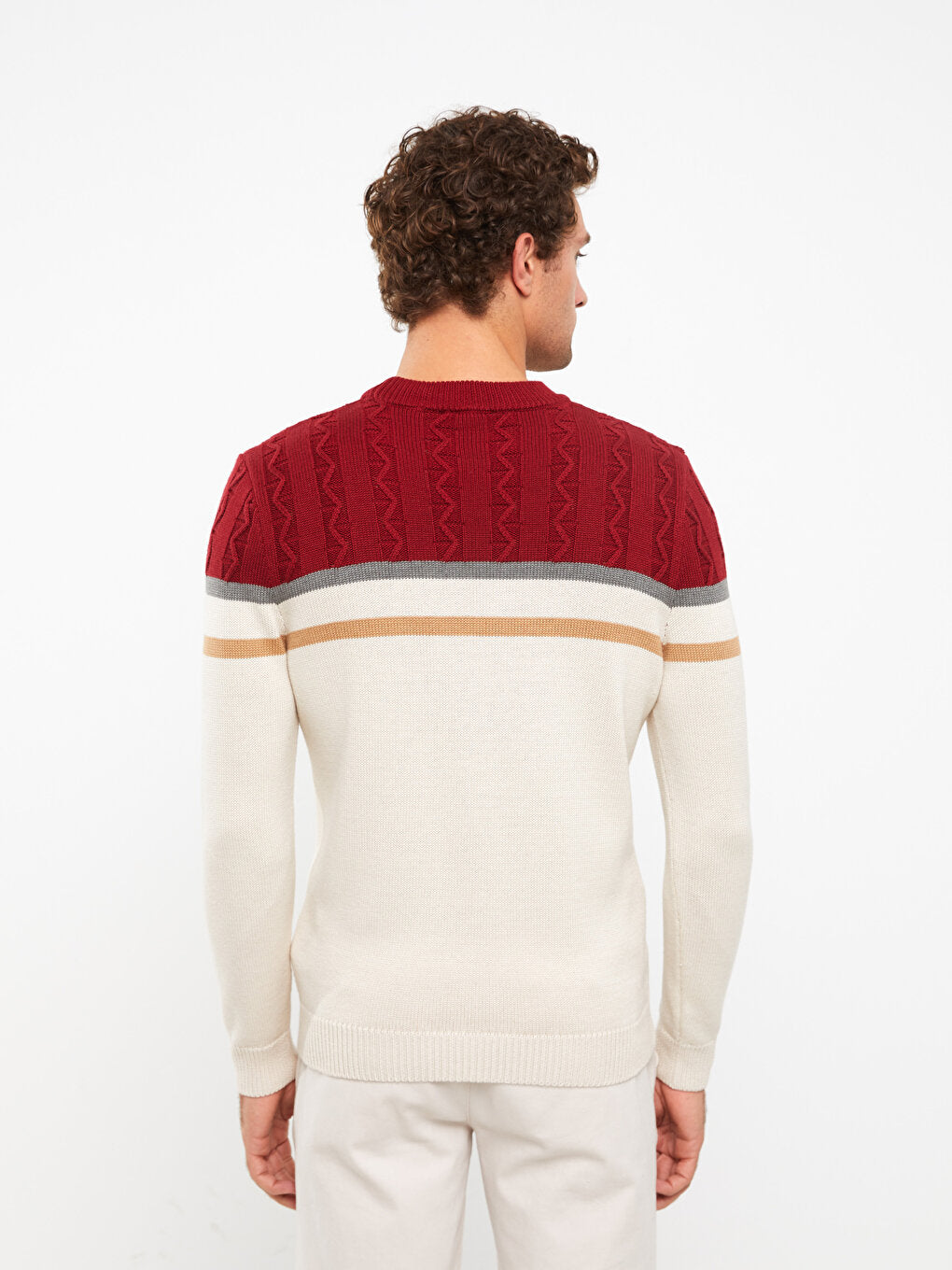 Crew Neck Long Sleeve Color Block Men's Knitwear Sweater