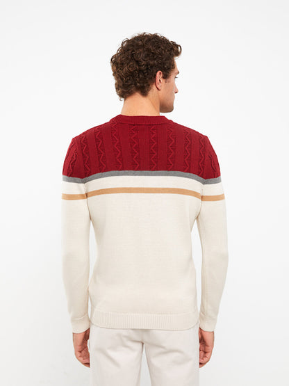 Crew Neck Long Sleeve Color Block Men's Knitwear Sweater