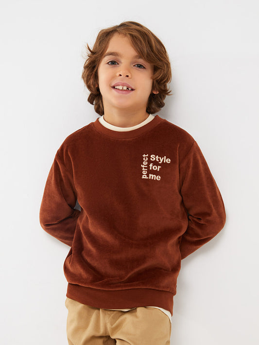 Crew Neck Embroidered Long Sleeve Boy's Sweatshirt