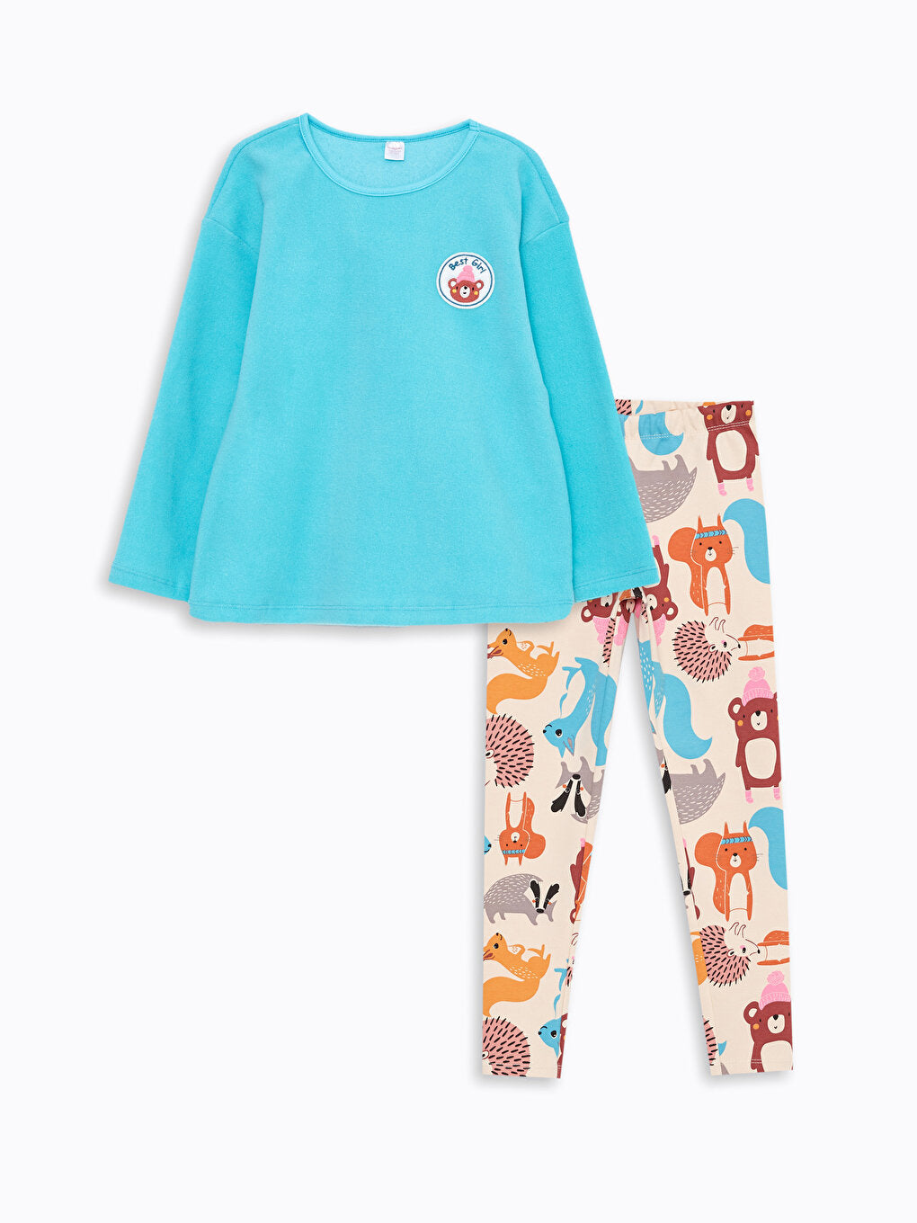 Crew Neck Printed Long Sleeve Girl's Pajama Set