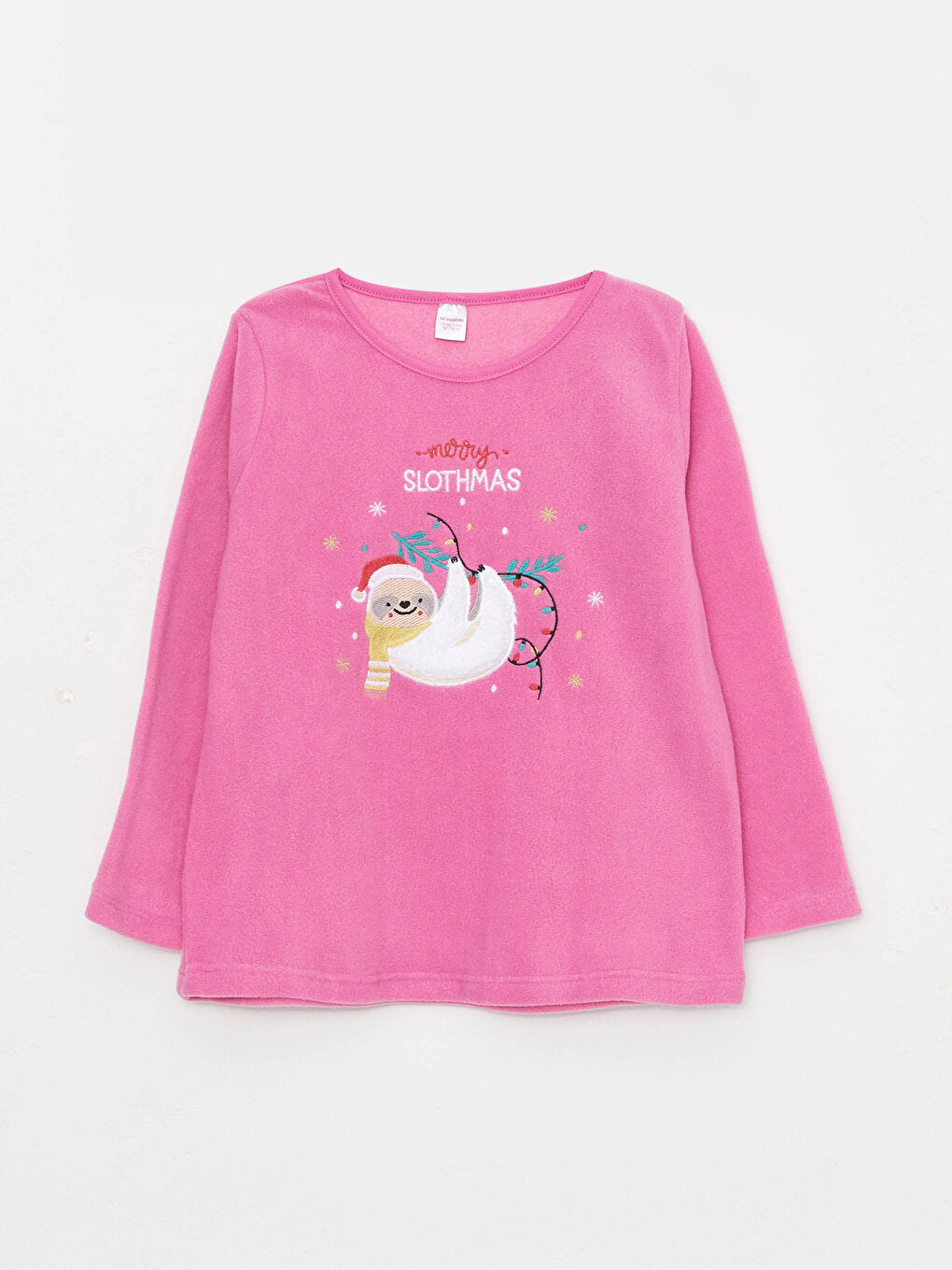 Crew Neck New Year Themed Long Sleeve Fleece Girl's Pajama Set