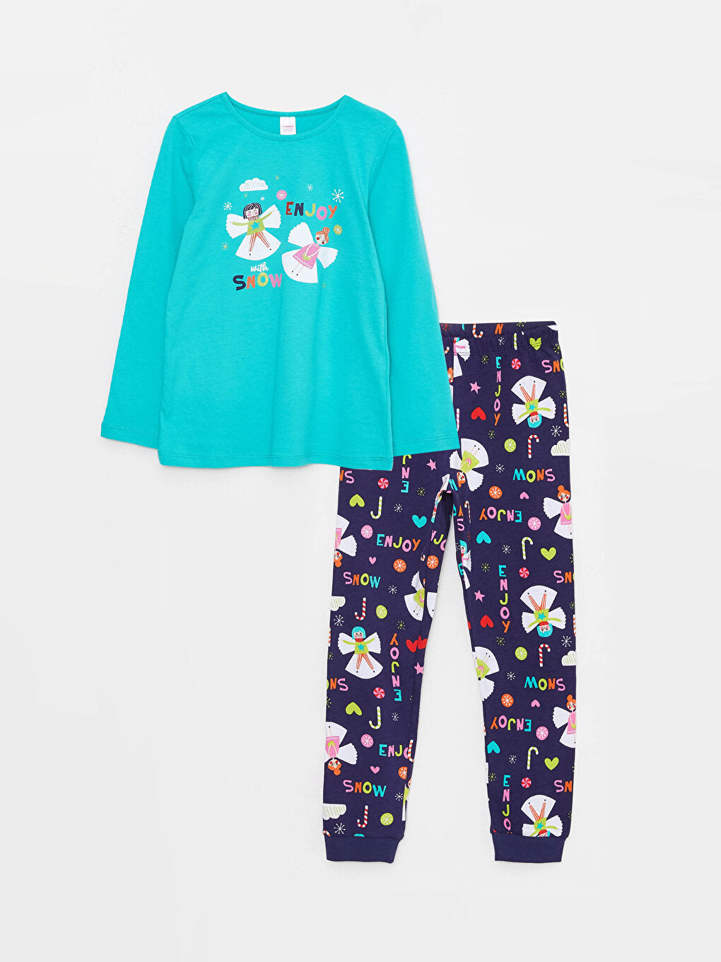 Crew Neck Printed Long Sleeve Girl's Pajama Set