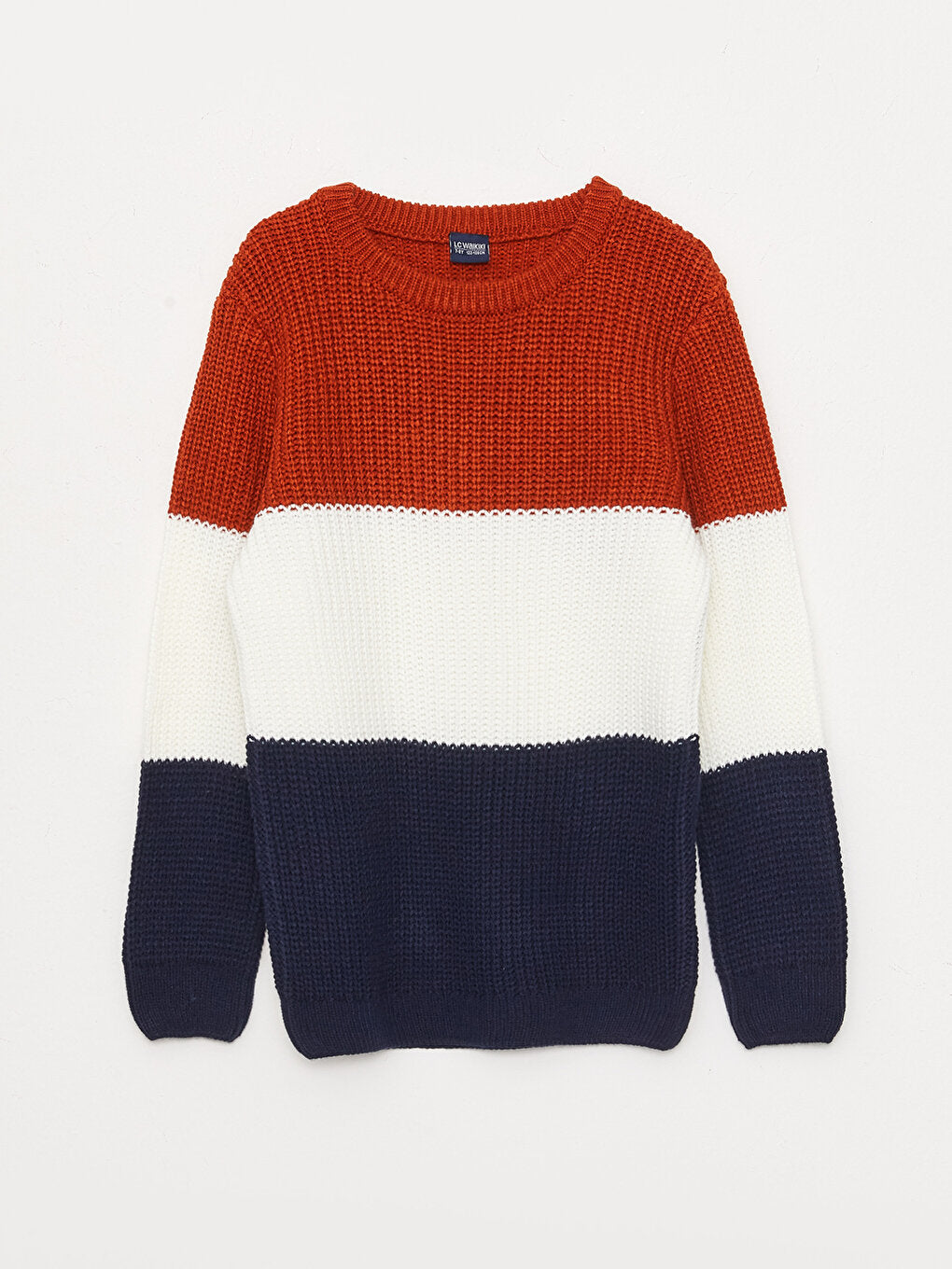 Crew Neck Color Block Long Sleeve Boy's Knitwear Sweater