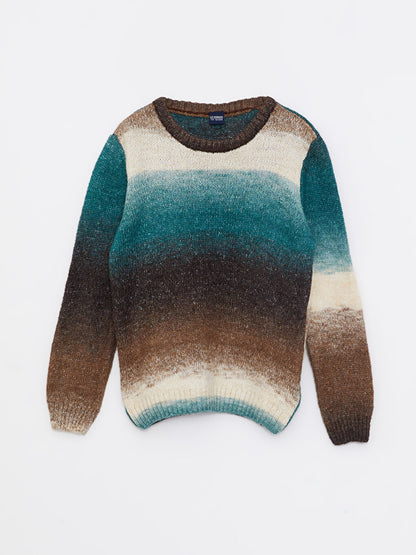 Crew Neck Color Block Long Sleeve Boy's Knitwear Sweater