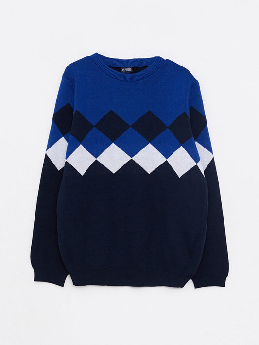 Crew Neck Patterned Long Sleeve Boy's Knitwear Sweater