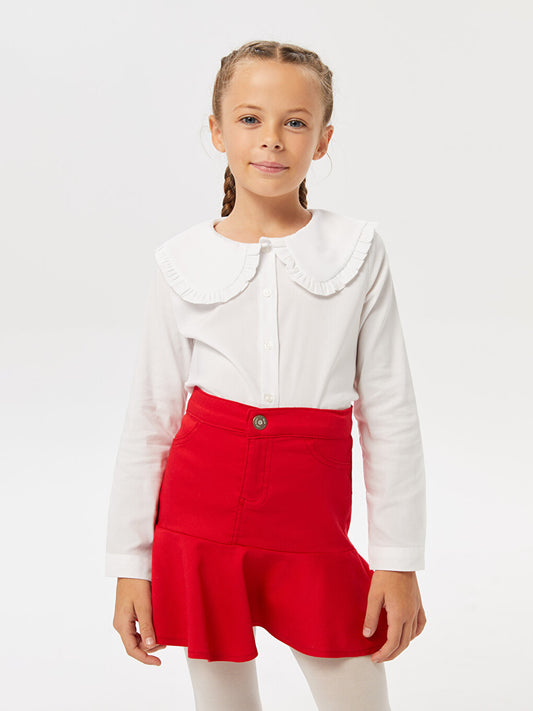 Baby Collar Basic Long Sleeve Poplin Girl's Shirt