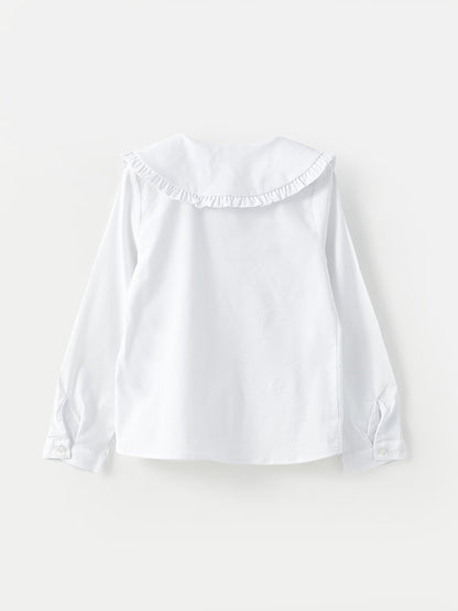 Baby Collar Basic Long Sleeve Poplin Girl's Shirt